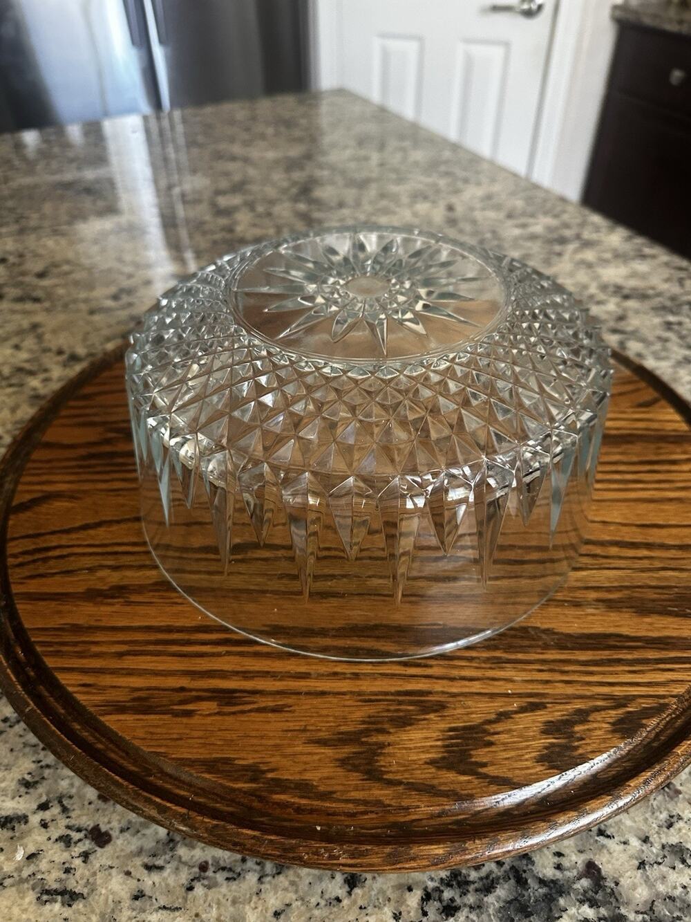 Vintage Arcoroc USA Glass Serving Bowl Diamond Cut Clear Glass Sunburst Salad